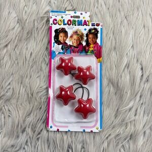 NEW - Vintage 90's Colormates Red Star Ponytail Holders Bubble Hair Tie Knockers
